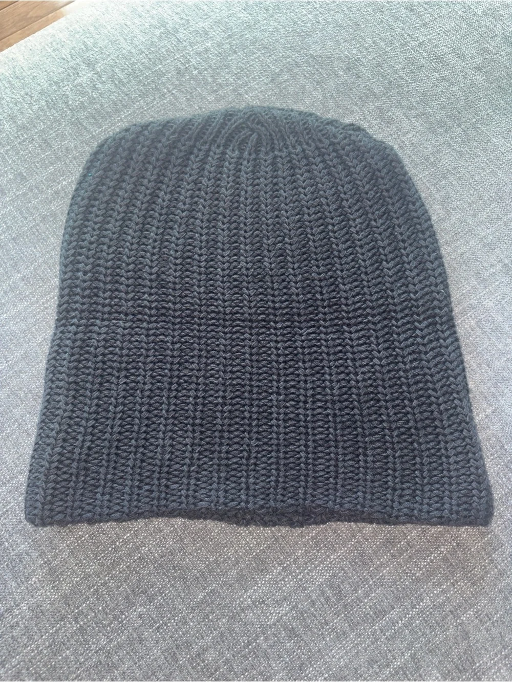 Love Your Melon Black Knit Beanie with Brown Leather Patch